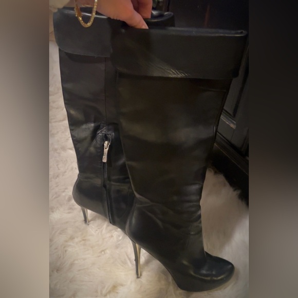 Marciano | Women’s High Quality Black Leather Knee High Boots Heels Shoes - Picture 2 of 10